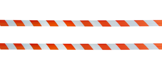 Red and white warning two tapes isolated on white and transparent background. Warning, danger, crime scene, police