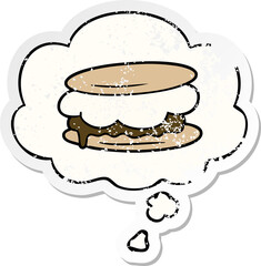 smore cartoon and thought bubble as a distressed worn sticker