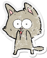 distressed sticker of a funny cartoon cat