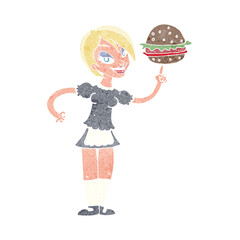 cartoon waitress serving a burger