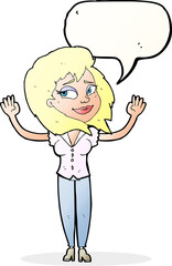 cartoon woman giving up with speech bubble