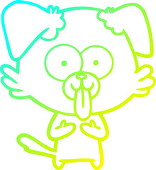 cold gradient line drawing cartoon dog with tongue sticking out