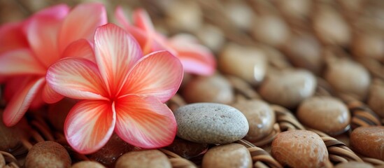 Beautiful flower and nutritious nuts arrangement on a wooden table in a serene setting