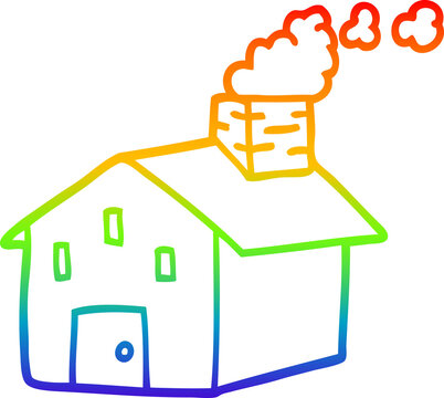 recommend clip art: rainbow gradient line drawing cartoon house with smoking chimney