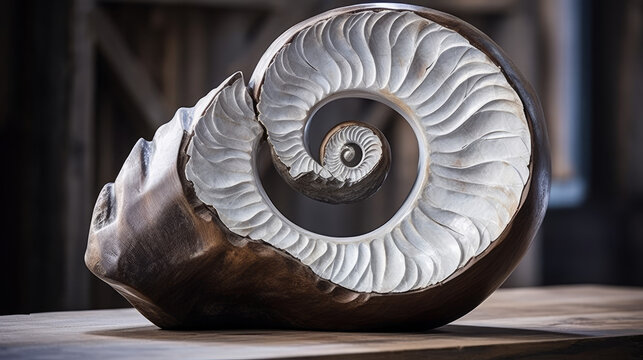 Allure of a shiva shell resting on a piece of weathered driftwood