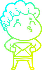 cold gradient line drawing cartoon man pouting