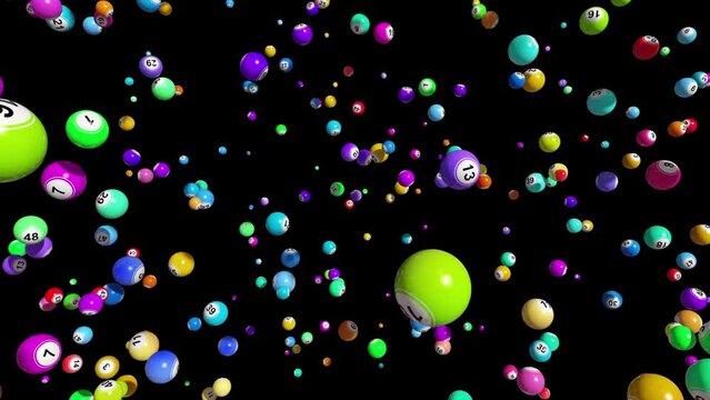 Three dimensional exploding bingo balls with alpha channel mask