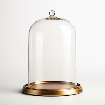 Empty glass cloche on white background