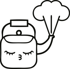 line drawing cartoon steaming kettle