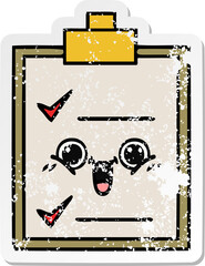 distressed sticker of a cute cartoon check list