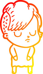 warm gradient line drawing cartoon woman