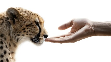 gesture of trust - a cheetah's gentle encounter - obrazy, fototapety, plakaty