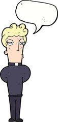 cartoon priest with speech bubble