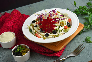 Fresh Salad with olives and mushroom
