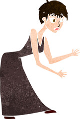 cartoon woman in dress gesturing
