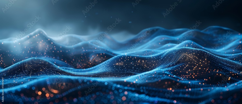 Poster Future data technology illustration . Low poly shape with connecting lines and dots. 3D rendering. Big data visualization.