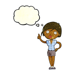 cartoon pretty woman with idea with thought bubble