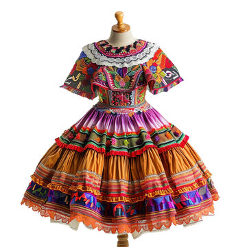 Peruvian pollera displayed on mannequin white backg, transparent background, isolated image, generative AI