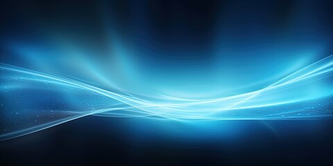 Naklejka premium Light blue glowing abstract ray spotlight wave dark grainy background black noise texture banner design