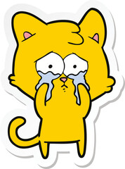 sticker of a cartoon crying cat