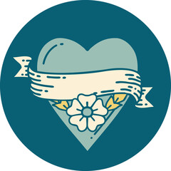 tattoo style icon of a heart flower and banner