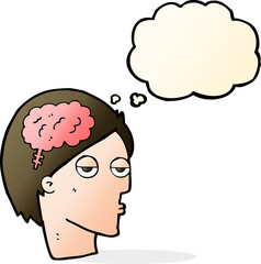 cartoon head with brain symbol with thought bubble