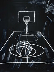 chalk graphics of a basketball court