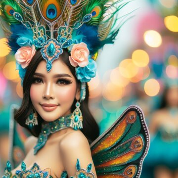 Portrait of a beautiful woman in a butterfly costume