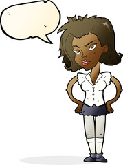 cartoon woman with hands on hips with speech bubble
