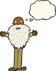 cartoon bearded old man with thought bubble