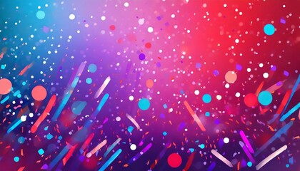 a festive and colorful party with flying neon confetti on a purple red and blue background