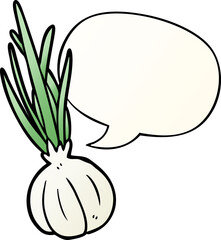 cartoon garlic bulb and speech bubble in smooth gradient style