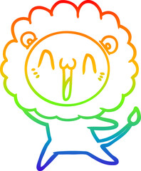 rainbow gradient line drawing happy cartoon lion