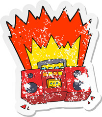 retro distressed sticker of a cartoon boom box