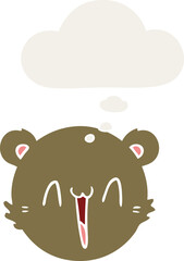 cute cartoon teddy bear face and thought bubble in retro style