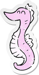 retro distressed sticker of a cartoon seahorse