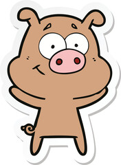 sticker of a happy cartoon pig