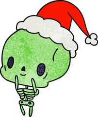 christmas textured cartoon of kawaii skeleton