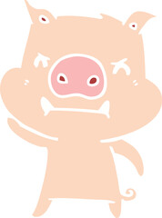 angry flat color style cartoon pig