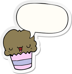 cartoon cupcake and face and speech bubble sticker