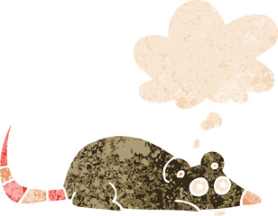 cartoon mouse and thought bubble in retro textured style