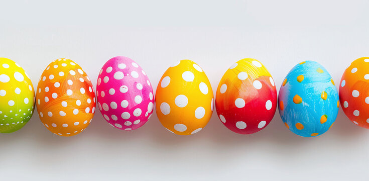 Colorful dotted Easter eggs in a row banner
