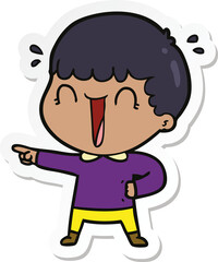 Obraz premium sticker of a laughing cartoon man pointing finger