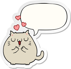 cute cartoon cat in love and speech bubble sticker