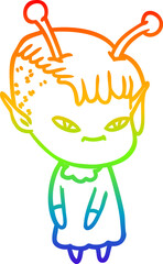 rainbow gradient line drawing cute cartoon alien girl