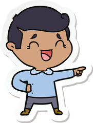 sticker of a cartoon laughing man pointing