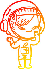 warm gradient line drawing cartoon astronaut woman