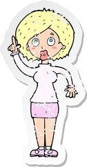 retro distressed sticker of a cartoon woman with idea