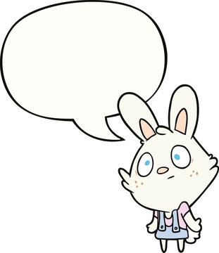 cute cartoon rabbit shrugging shoulders and speech bubble
