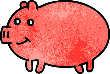 retro grunge texture cartoon pig